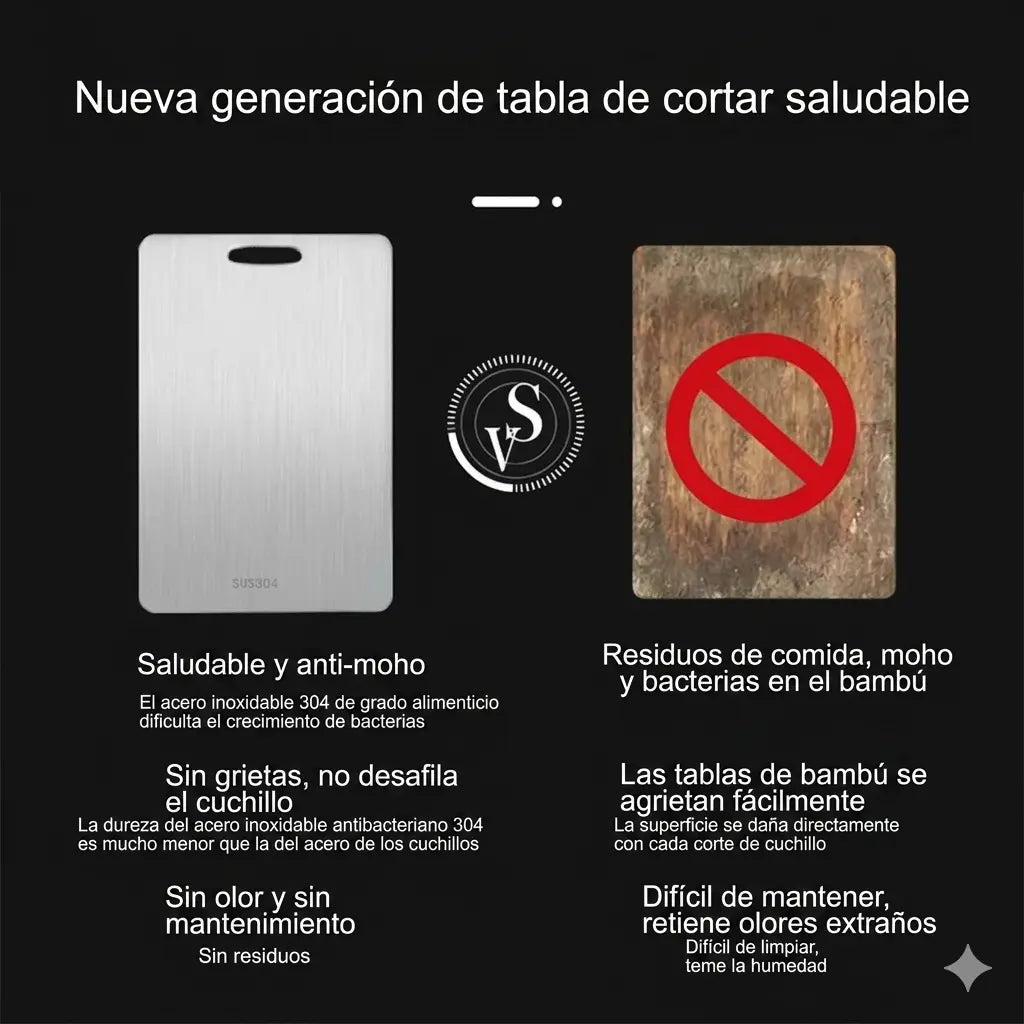 Tabla de Cortar Acero Inoxidable Doble Cara — Anti bacterial, Antihongos y Amasadora - Madys