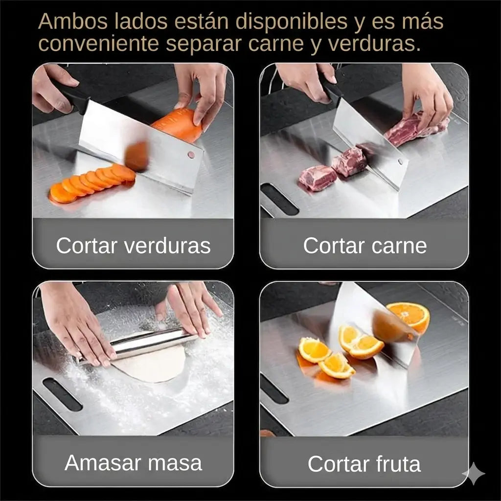 Tabla de Cortar Acero Inoxidable Doble Cara — Anti bacterial, Antihongos y Amasadora - Madys
