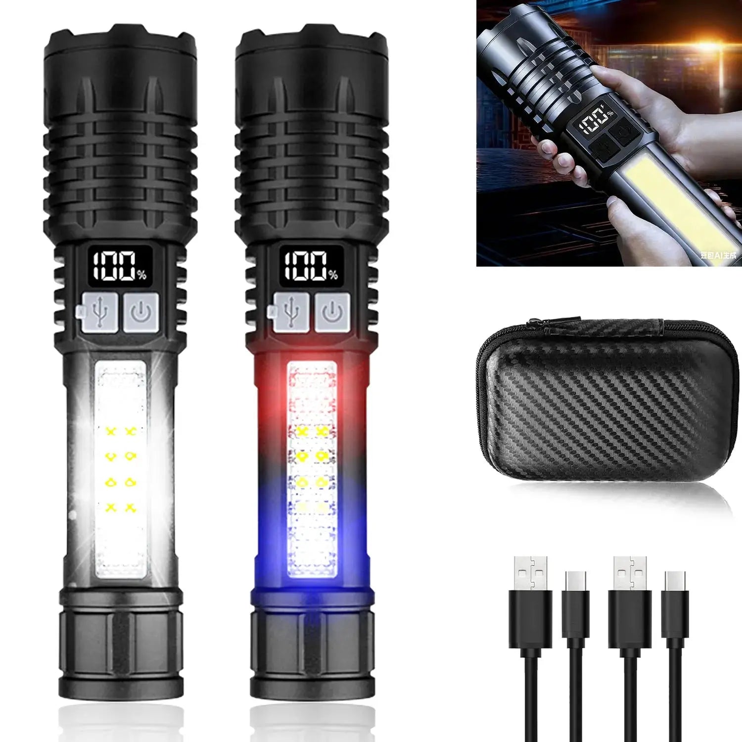 Linterna LED Recargable con Luz Lateral — Camping, Senderismo y Emergencias - Madys