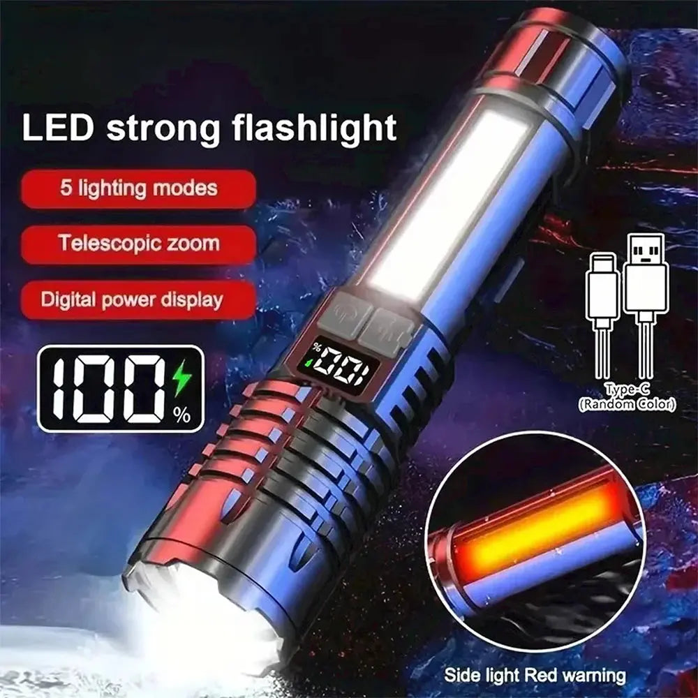 Linterna LED Recargable con Luz Lateral — Camping, Senderismo y Emergencias - Madys