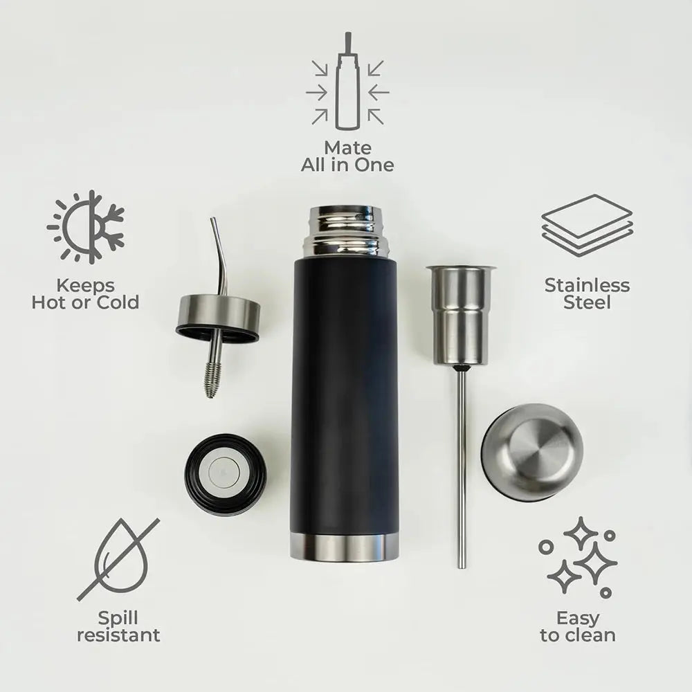 Termo Mate "Auto-Cebante" 2 en 1 Inoxidable (Con Bombilla Integrada) Madys